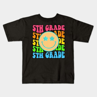 Groovy Fifth Grade Vibes Face Retro Teachers Back To School Kids T-Shirt